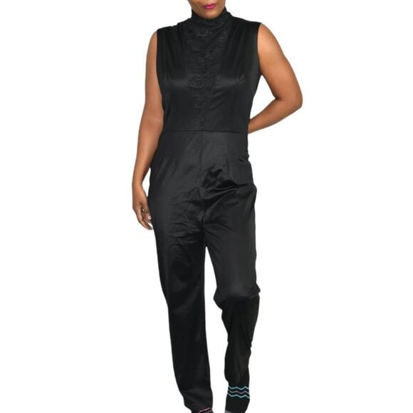 Vintage Jer Marai Jumpsuit Black Lingerie Nylon 60s Lace Loungewear Size Medium - Picture 12 of 16